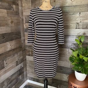 Ann Taylor black and white striped fitted dress